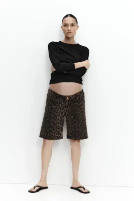 MAMA Short Bermuda en denim - Marron/imprimé léopard — photo 1