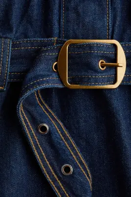 Robe en denim avec ceinture - Bleu denim foncé — photo 3