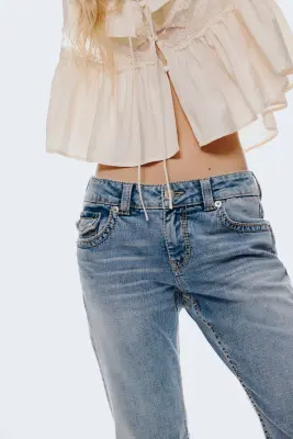 Flared Low Jeans - Bleu denim délavé — photo 2