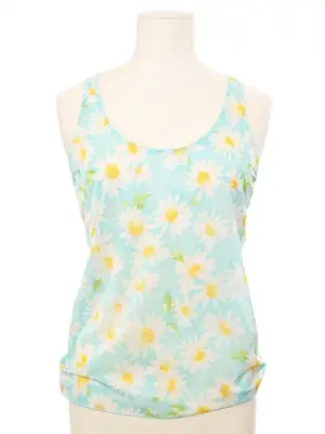 Top débardeur en tulle stretch bleu turquoise fleuri marguerite blanc et jaune Taille XS/S — photo 1