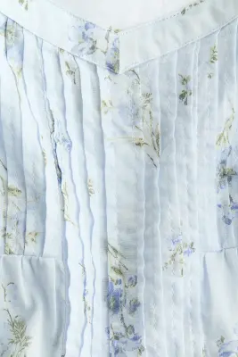 Top volanté en coton - Bleu clair/fleuri — photo 4