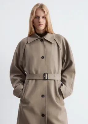 Trench-coat en laine avec ceinture à nouer - Taupe — photo 3
