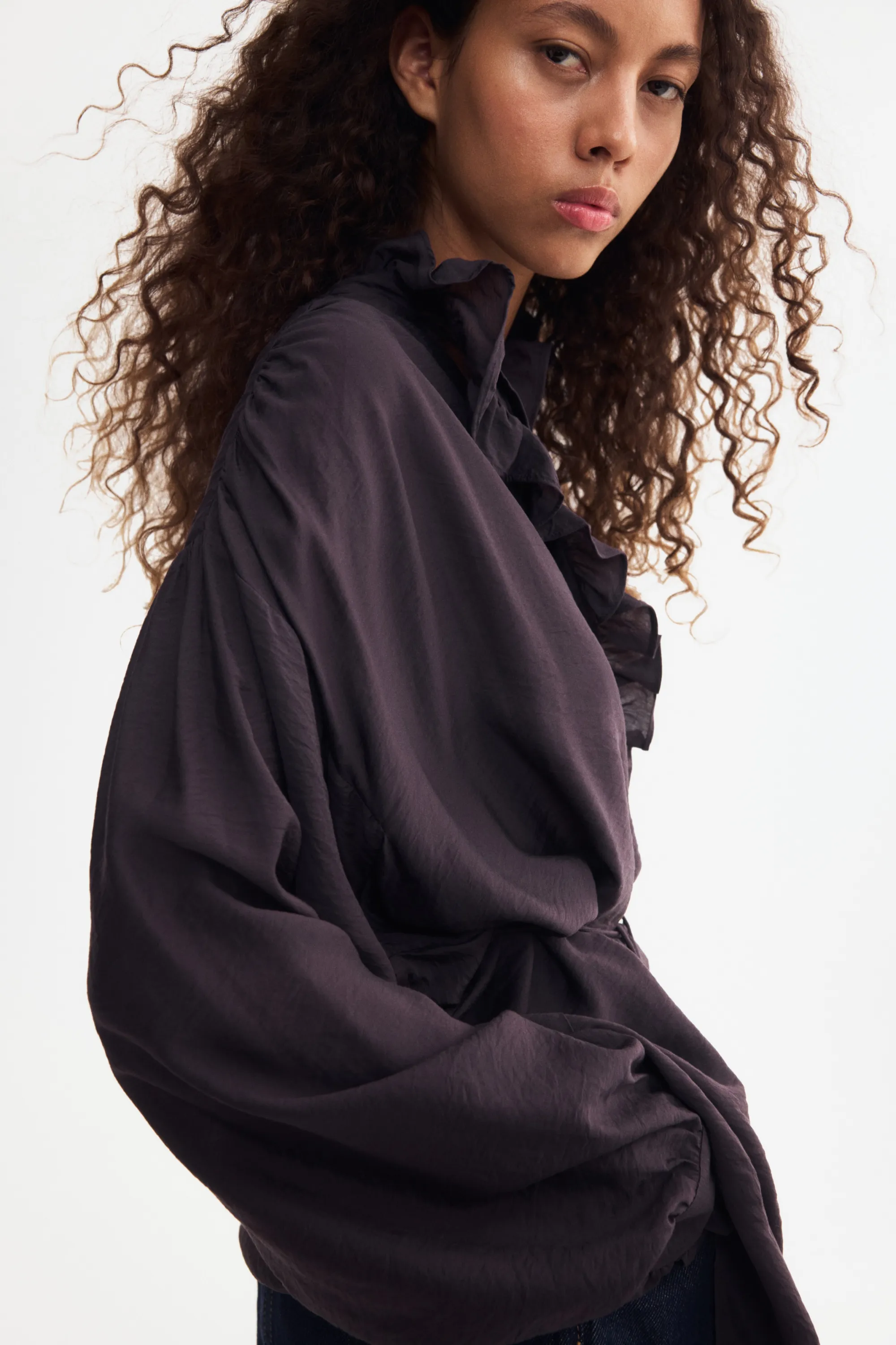 Robe tunique à volants ruchés - Violet foncé