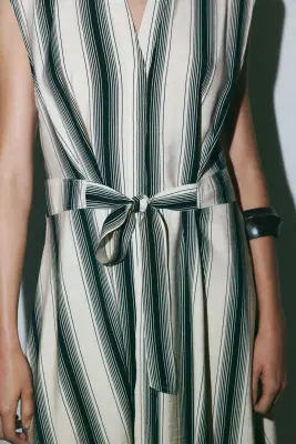 Robe chemise avec ceinture à nouer - Crème/rayures noires — photo 2