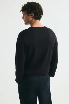 Pull Regular Fit en maille fine - Bleu marine — photo 3