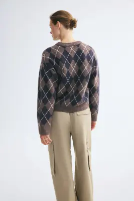 Pull oversize - Taupe foncé/motif argyle — photo 4