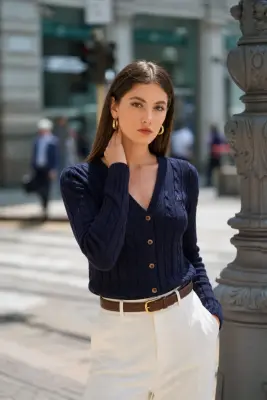 Vince Cotton Cashmere Cardigan - Navy — photo 1
