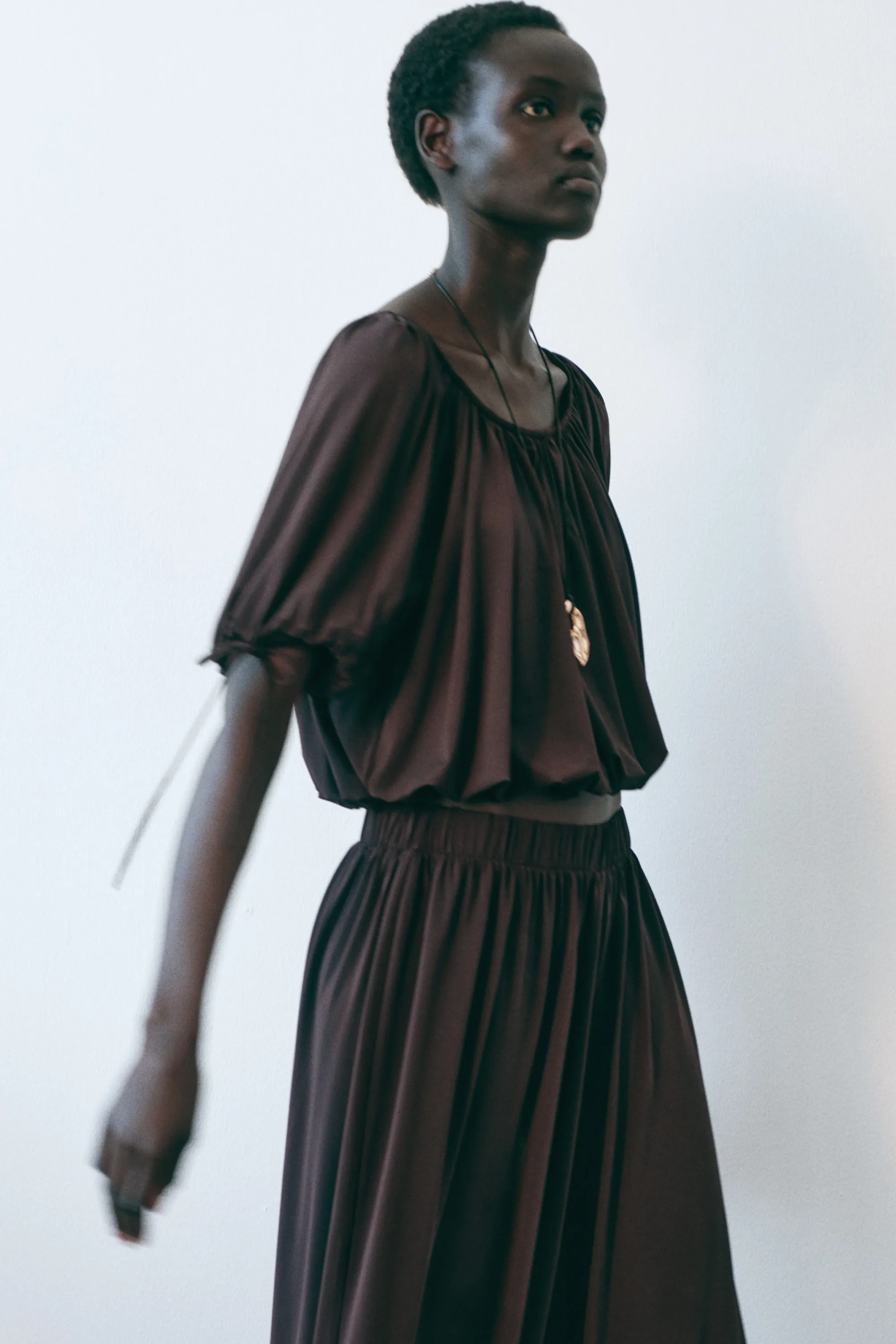 Pantalon ballon avec taille élastique - Marron foncé