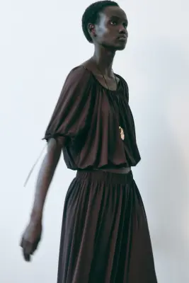 Pantalon ballon avec taille élastique - Marron foncé — photo 1