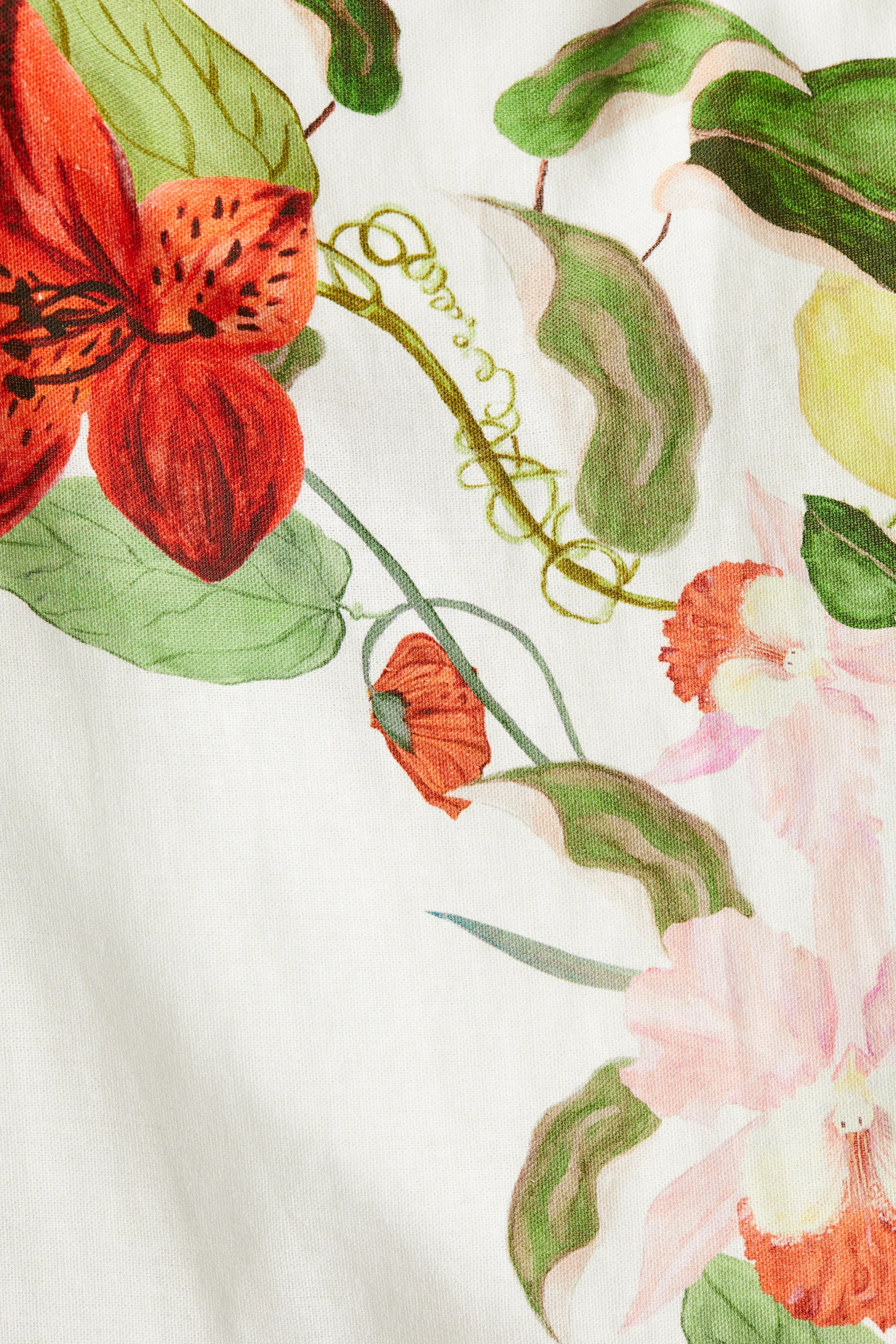 Robe imprimée en lin mélangé - Blanc/fleuri