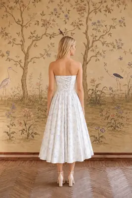 Priscilla Midi Dress - Blue Toile de Jouy Birds — photo 2