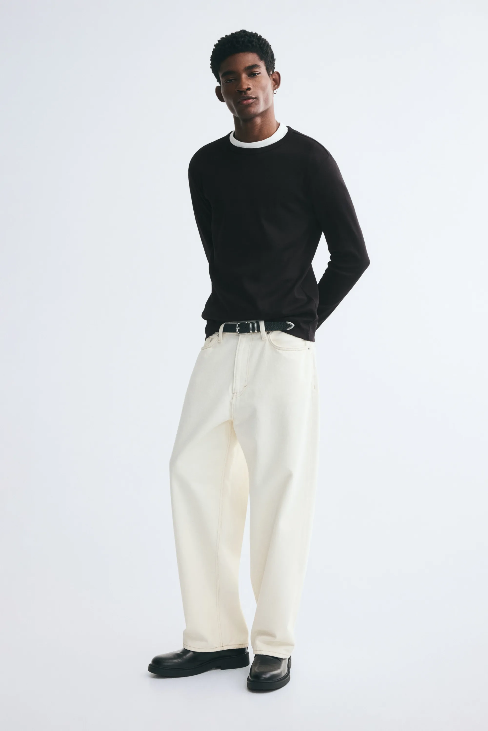 T-shirt à manches longues Slim Fit en coton - Noir
