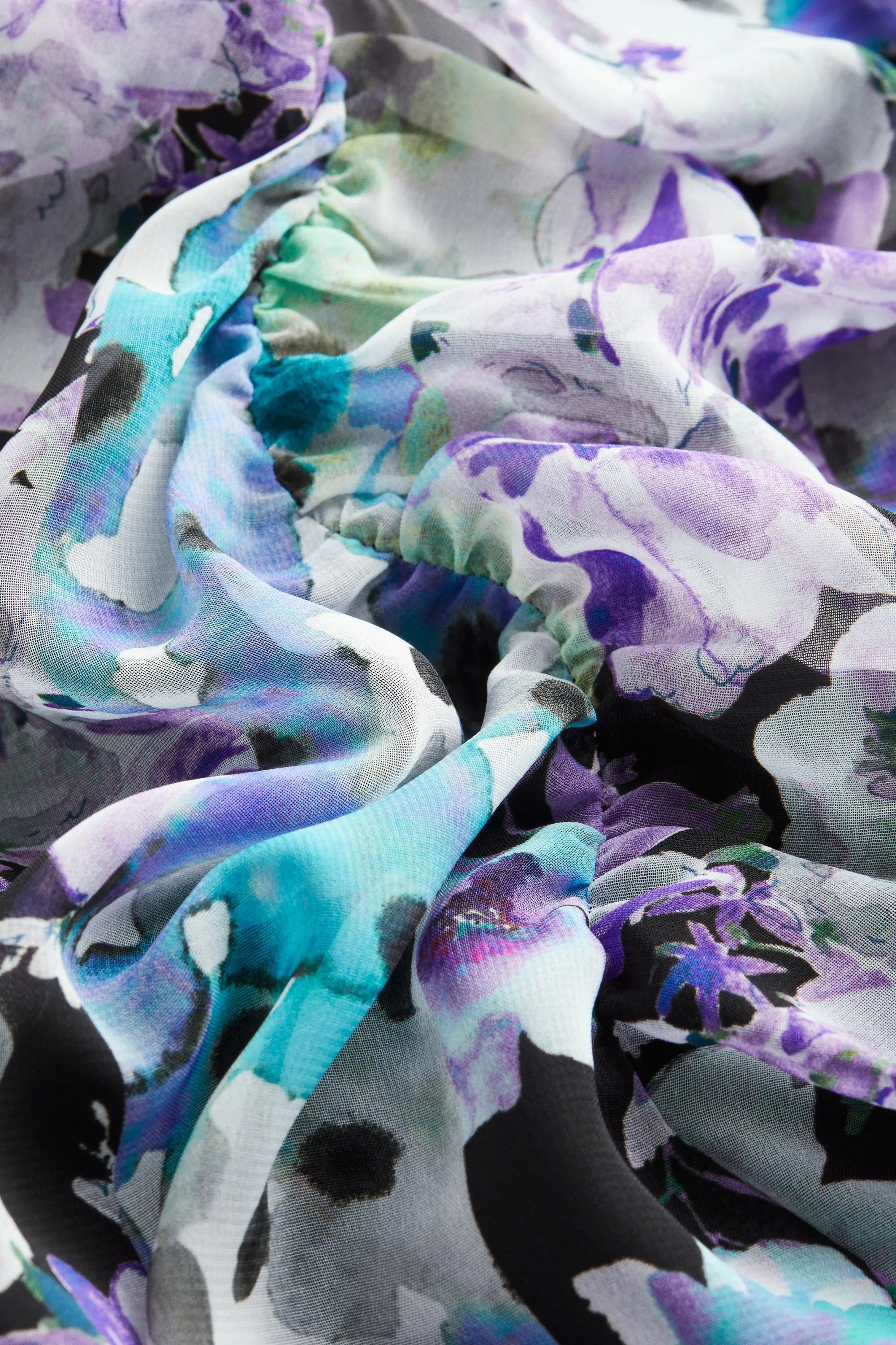 Robe froncée - Noir/turquoise/fleuri