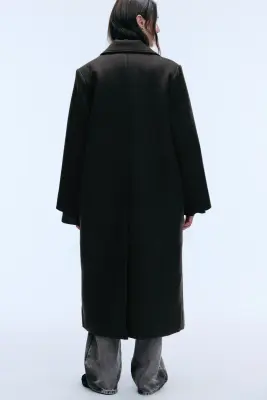 Manteau oversize en laine mélangée à boutonnage simple - Chevrons brun foncé — photo 4