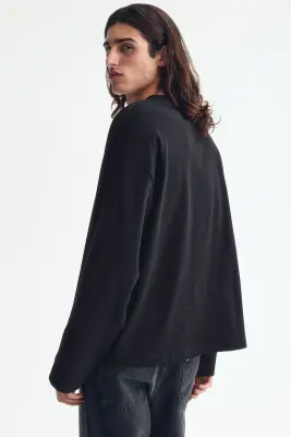 T-shirt à manches longues Oversized Fit en jersey - Noir — photo 3