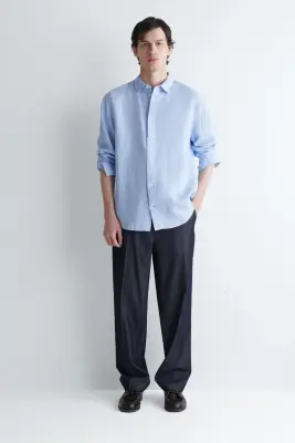 CHEMISE DÉCONTRACTÉE EN LIN - BLEU CLAIR / RAYURES — photo 1