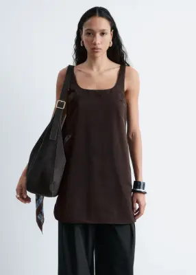 Robe courte sculptée à cordon de serrage - Marron foncé — photo 3