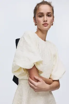 Robe à manches ballon - Crème — photo 2