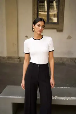 Noel Silk Top - White with black — photo 3