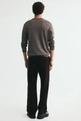 Pantalon Relaxed Fit en velours côtelé - Marron foncé — photo 2