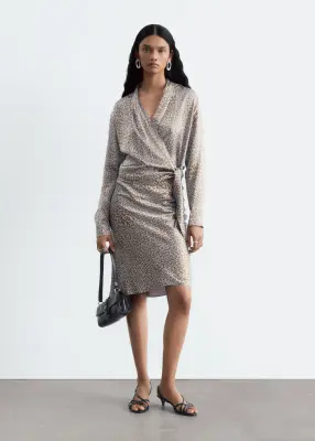 Blouse croisée - Gris/Imprimé léopard — photo 3