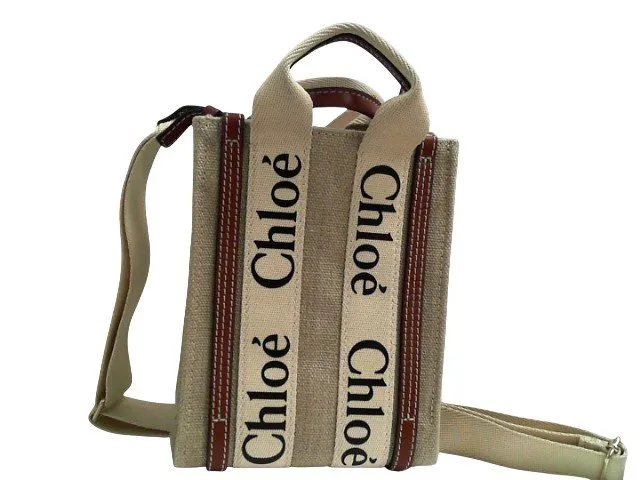 Mini sac cabas woody toile de lin blanc/marron avec bandouliere