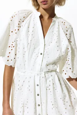 Robe chemise avec broderie anglaise - Blanc — photo 1
