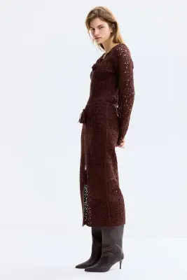 Jupe façon crochet - Marron foncé — photo 3