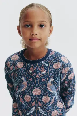 Patterned cotton sweatshirt - Turquoise foncé/motif — photo 1