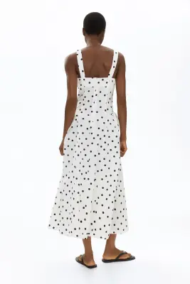 Robe midi avec jupe évasée - Blanc/pois — photo 3