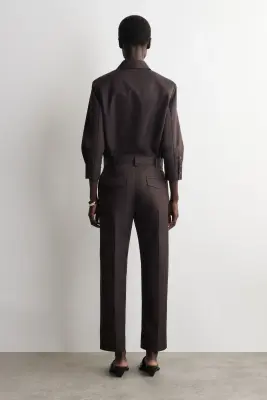 PANTALON EN COTON BRODÉ - BRUN FONCÉ — photo 2