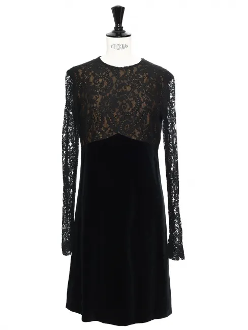 Robe manches longues en dentelle et velours noir Taille 36/38