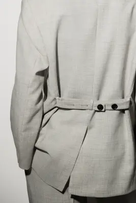 BLAZER STRUCTURÉ EN MÉLANGE DE LAINE - TAUPE CHINÉ — photo 4