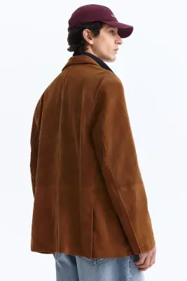Veste Relaxed Fit en cuir velours - Marron — photo 3