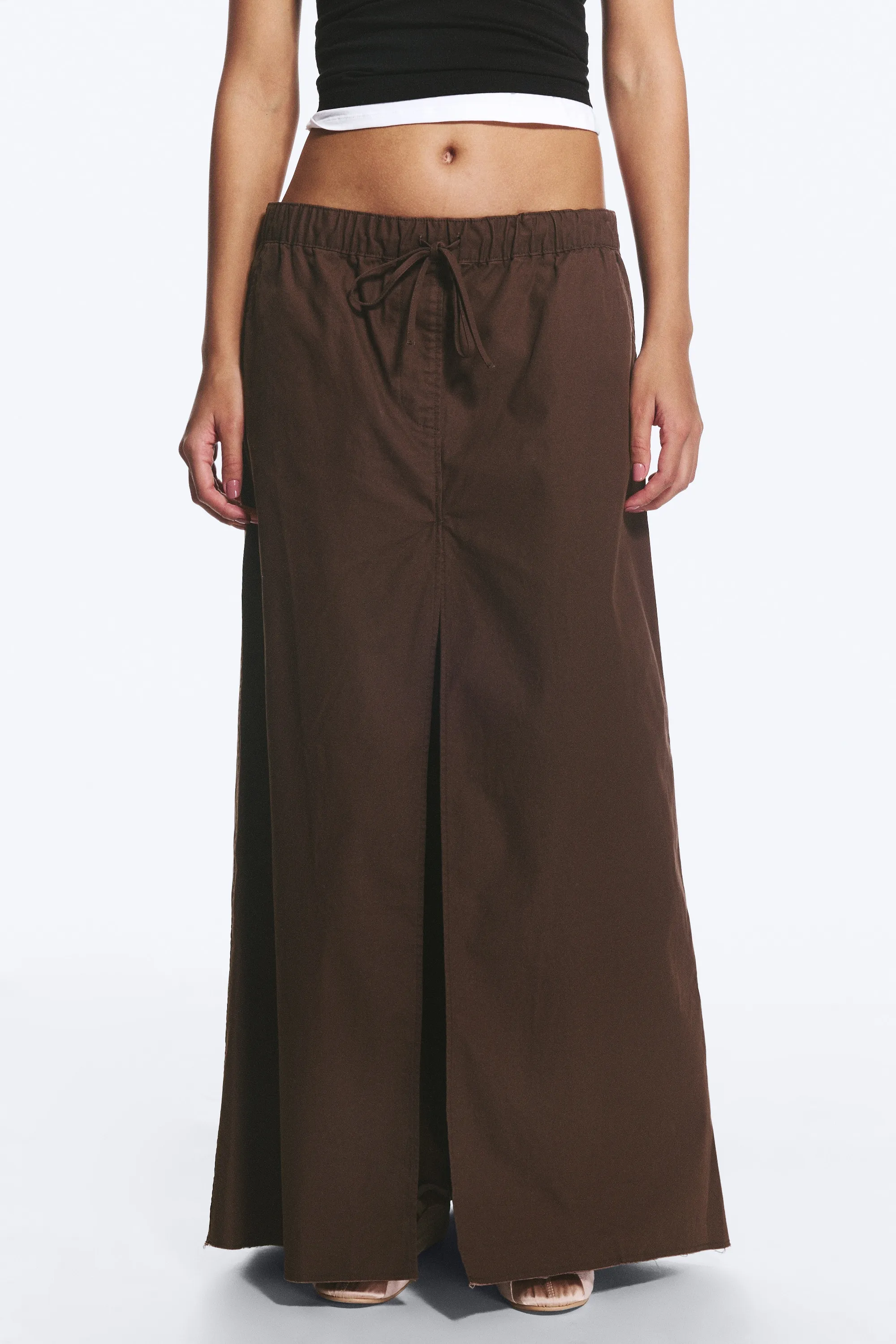 Jupe longue en toile de coton - Marron foncé