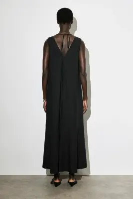 ROBE MIDI EN COTON À OURLET ABAISSÉ - NOIR — photo 3
