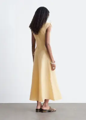 Robe midi évasée en lin - Jaune clair — photo 5