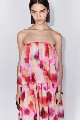 Robe bandeau en mousseline - Rouge/fleuri — photo 3