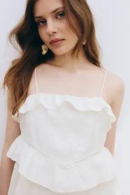 Robe volantée à bretelles fines - Crème — photo 1