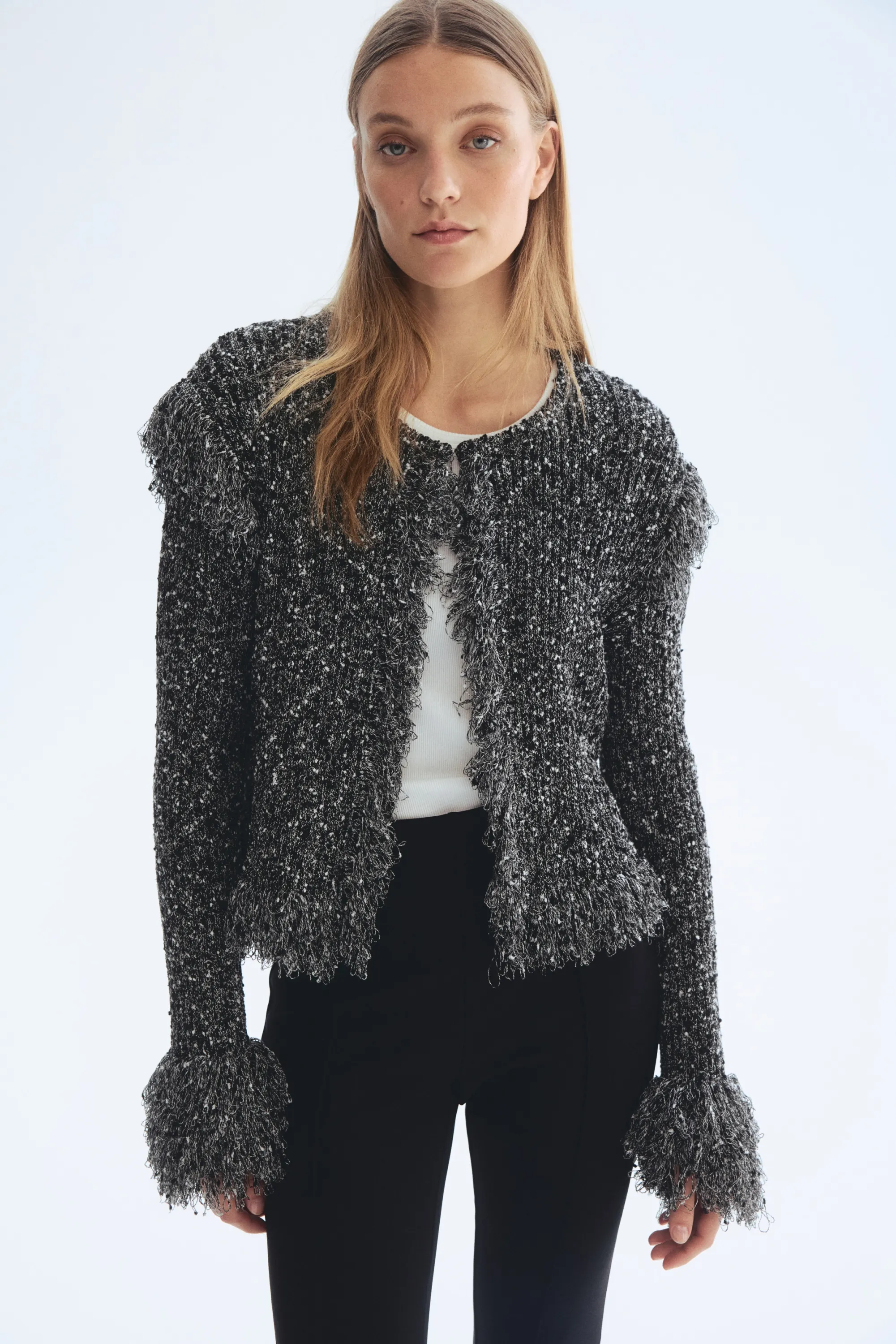 Gilet frangé - Noir chiné