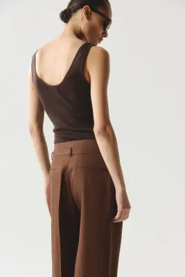 Pantalon large avec ceinture - Marron foncé — photo 3