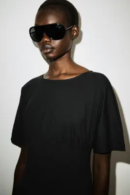ROBE MIDI CINTRÉE EN COTON - NOIR — photo 1