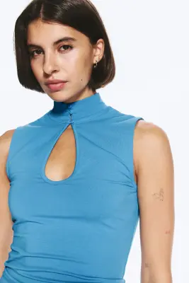 Top à encolure ajourée - Bleu — photo 1