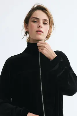 Veste zippée en velours maille - Noir — photo 2