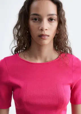 T-shirt ajusté en maille - Rose vif — photo 3
