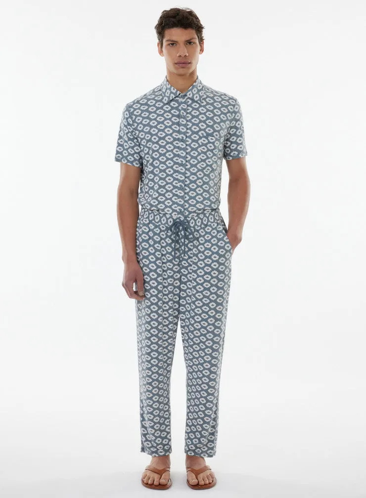 Pantalon Bleu en Lin / Elasthanne