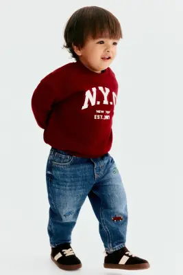 Jean avec motifs brodés - Bleu denim/voitures — photo 1