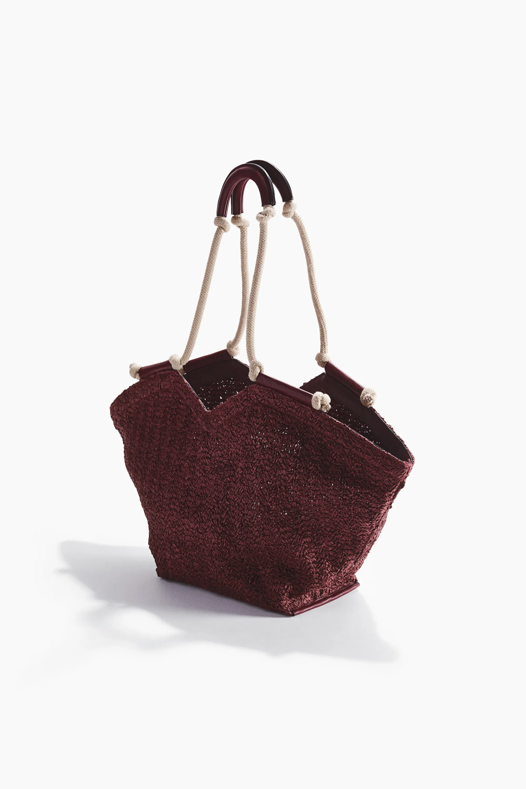 Tote bag en paille avec détail cordon - Bordeaux