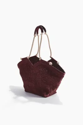 Tote bag en paille avec détail cordon - Bordeaux — photo 1