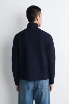 VESTE ZIPPÉE À COL CHEMINÉE EN MAILLE MILANO - BLEU MARINE — photo 4